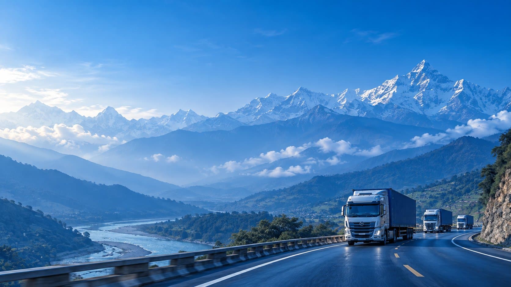 Basuki Transport trucks on Nepal highways